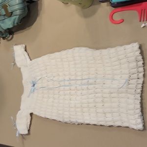 Limetreebaby Hand Knit Clothing White Blessing Baptism Gown With Blue Bows 0-12m